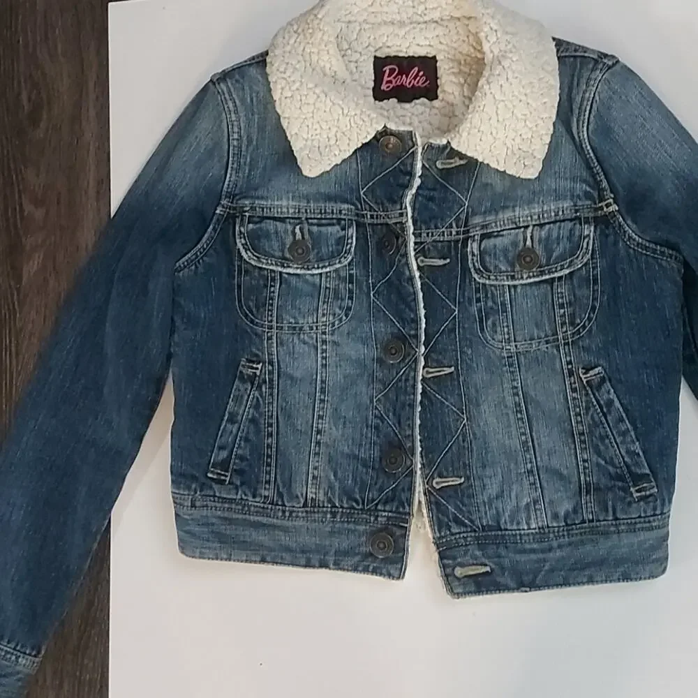 Barbie Denim Fleece Lined Cropped TruckerJacket Sanei International Size 0 Japan